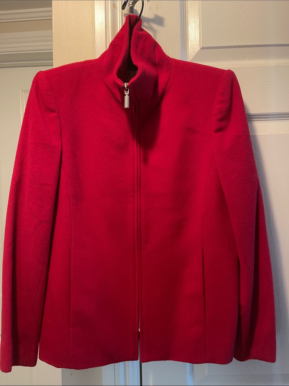 Petite Sophisticate Bold Red Zip-Front Blazer